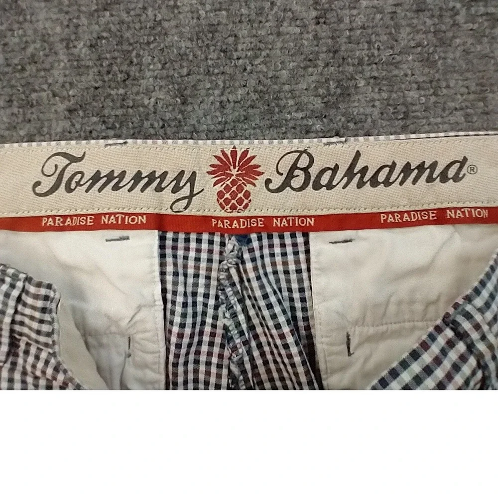 Tommy Bahama‎ Paradise Nation Mens 34 Gingham Plaid Cotton Shorts Blue Red Tan